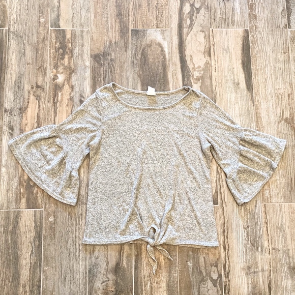 Caution to the Wind Bell Sleeve Tie Front Top - Picture 2 of 5